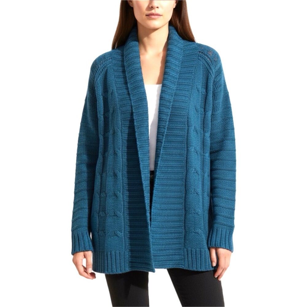 Talbots Cardigan Womens S Blue Open Front Sweater Aran Irish Fisherman Heritage